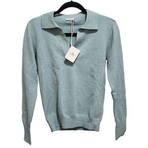 Faherty Jackson Polo Sweater Women XS Jadeite Heather Organic Cotton Blend NWT